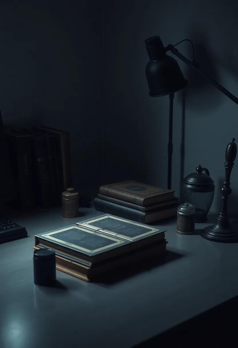 Moody Ambient Lighting Casting Gentle Shadows Over Vintage⁤ Books and Antique Desk Accessories