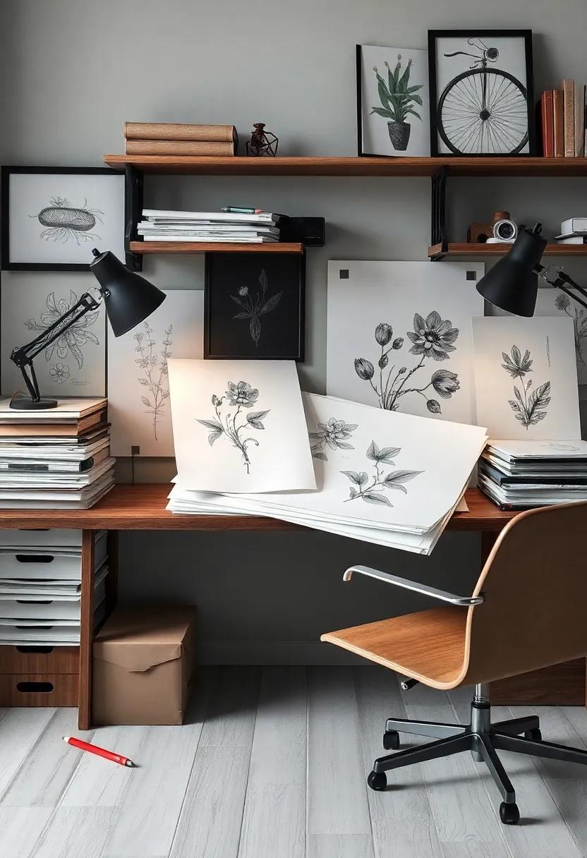 Layers of Stacked‍ Paper, Sketches, and Botanical Prints Suggesting‌ a Creative‌ Mind⁤ at Work