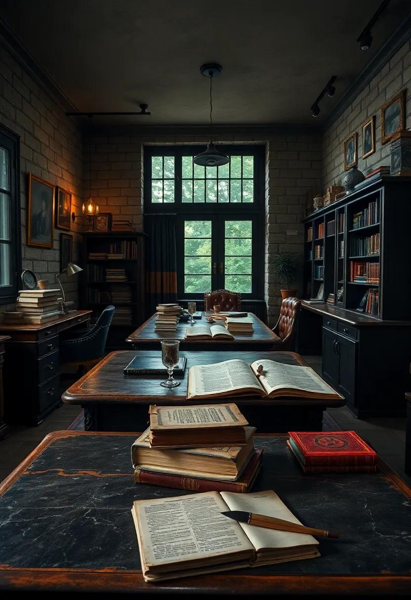 Stacks of Aged Manuscripts and Quill Pens Arranged on Antique Desks Reflecting Intellectual Curiosity