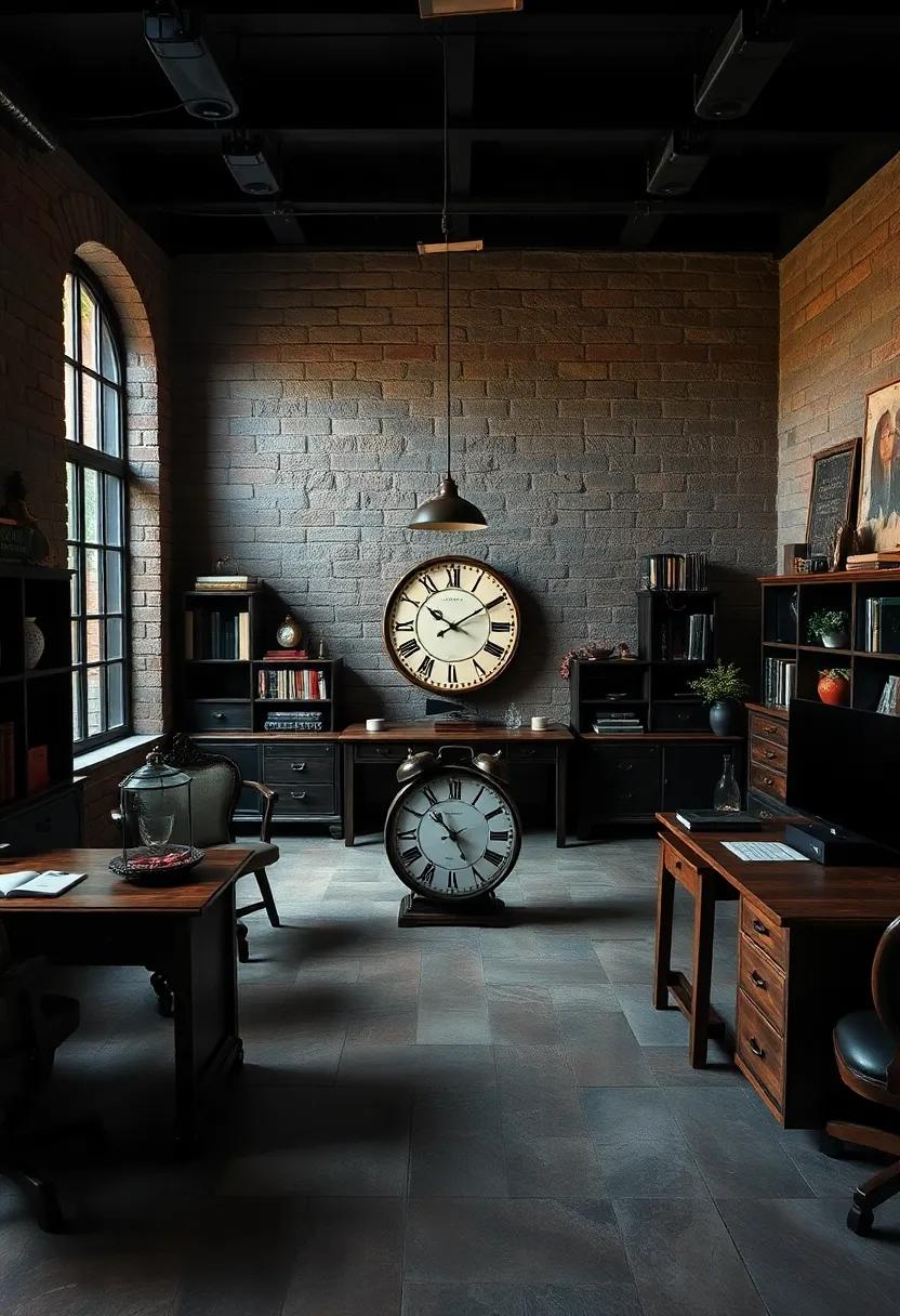 Old Clocks with Roman numerals Positioned as Statement Pieces Amidst Vintage Desk collections