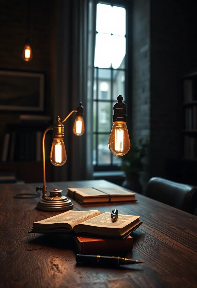 Deep Green Plants and Ivy Vines Adding a Touch of Nature and Life to Gloomy Vintage Home Offices