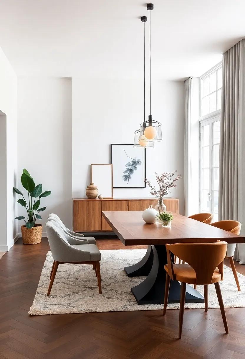 Blending Modern Minimalism with Rustic Charm for a Unique Dining room Atmosphere