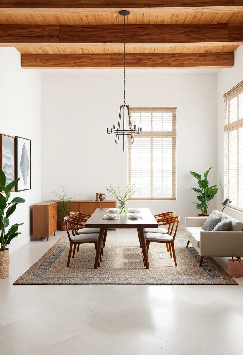 Create zoning within the dining area by separating it from adjacent spaces with rugs, lighting, or furniture arrangements