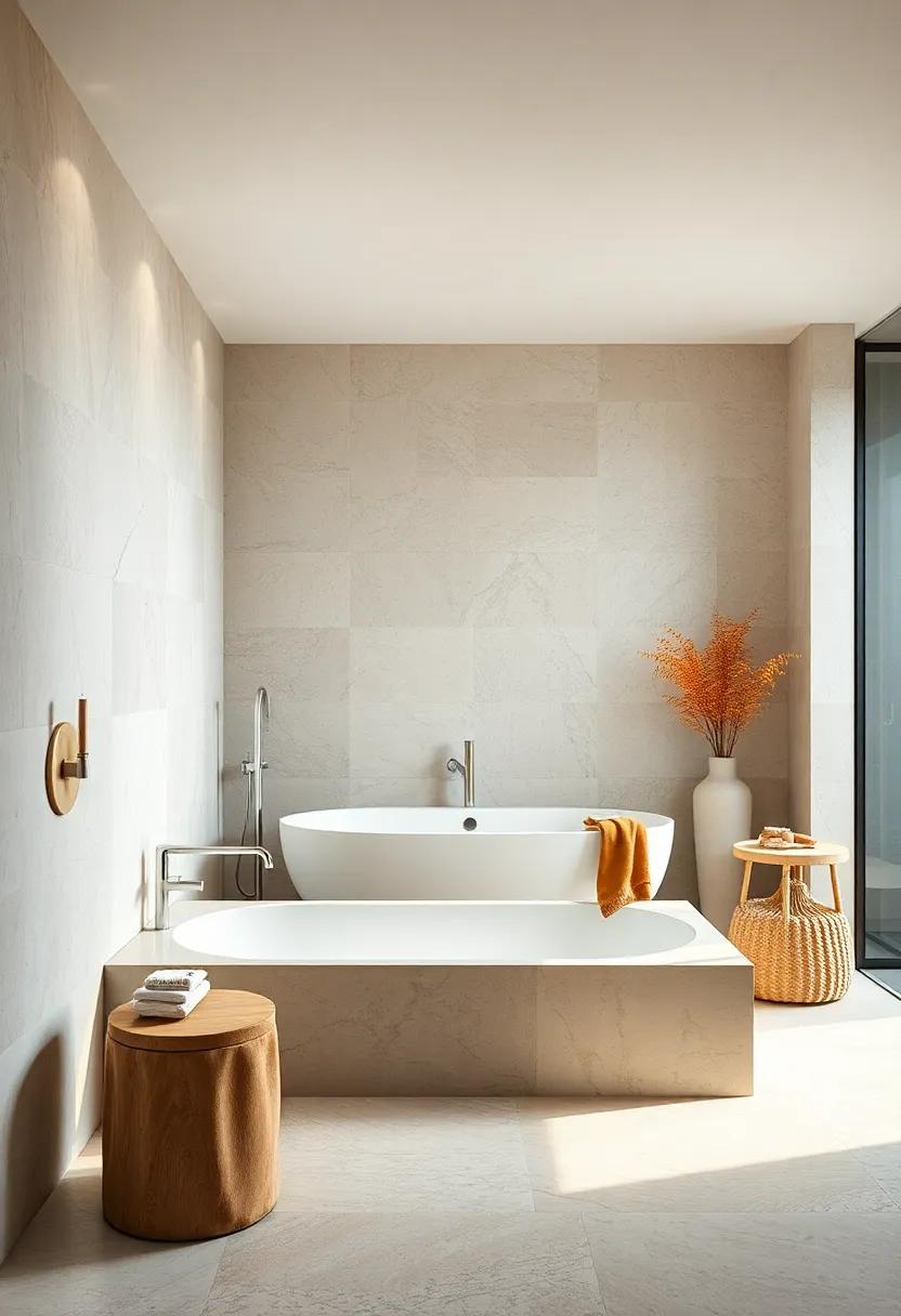 Serene bathroom with soft neutral tones, linen​ textures, and a deep‌ soaking tub designed for ultimate relaxation
