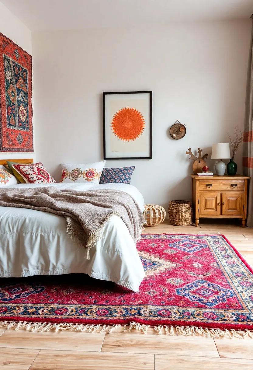 Colorful Tapestry‌ Rugs: Define your bedroom‌ space ⁣with a ‌richly‍ textured rug that showcases vibrant hues and ​intricate patterns,inviting barefoot exploration