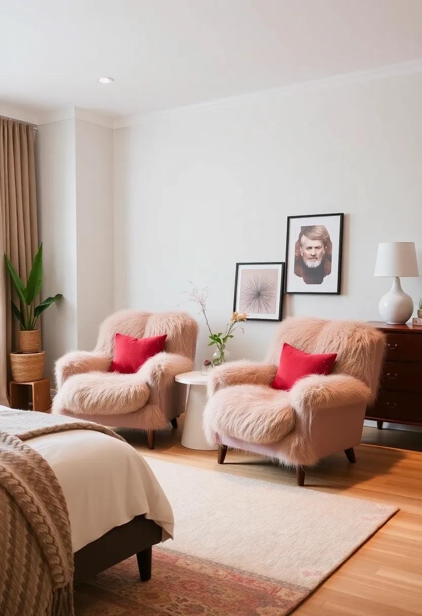 Faux Fur Accent ⁣Chairs: Introduce playful luxury to ‍your bedroom ​with plush, handmade ⁢chairs that invite ‌comfort and style‌ all at⁣ once