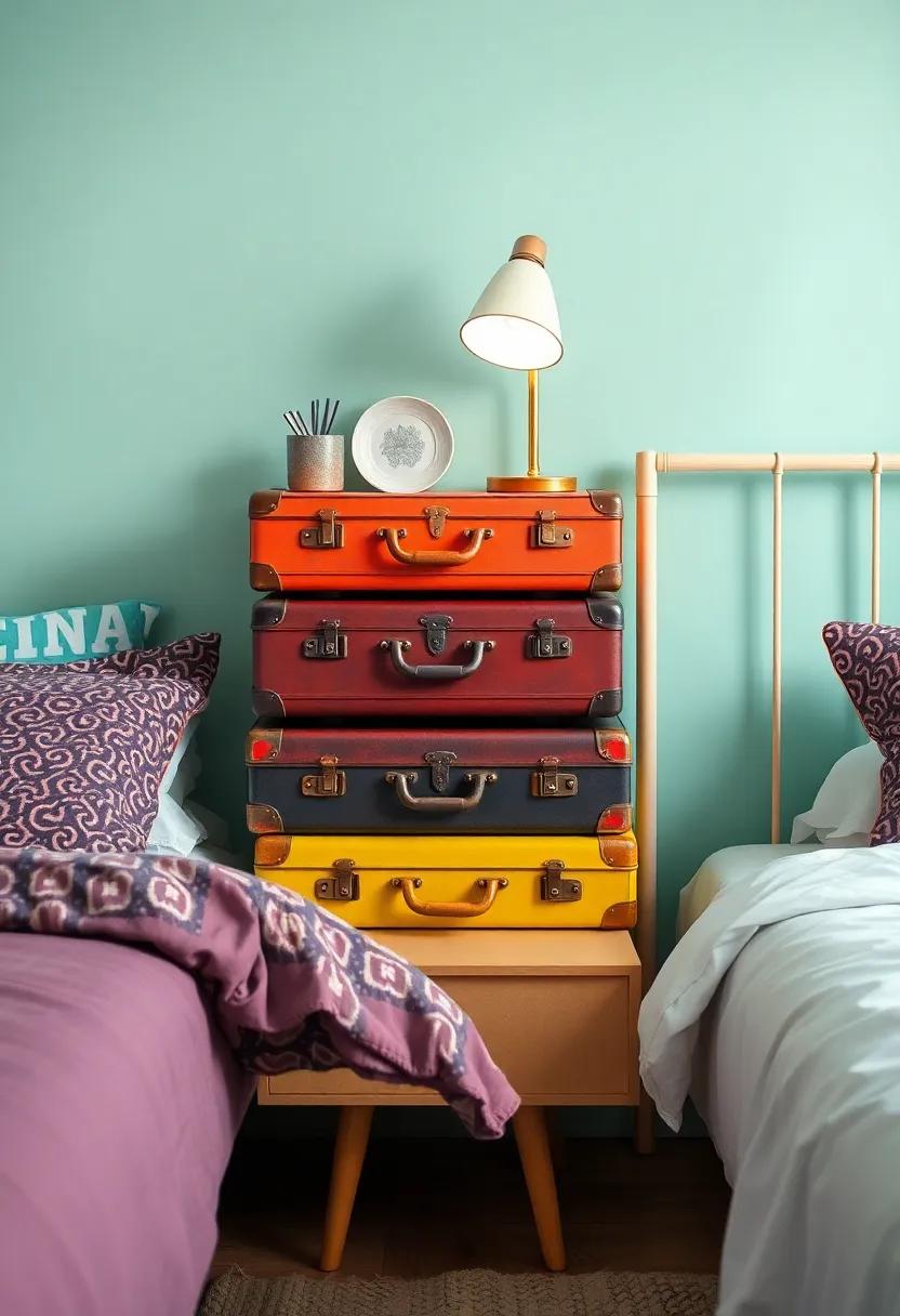 Vintage Suitcase Nightstand:‌ Create a quirky focal point at ‍your bedside with a stack of⁣ colorful, retro suitcases that add both charm​ and functionality