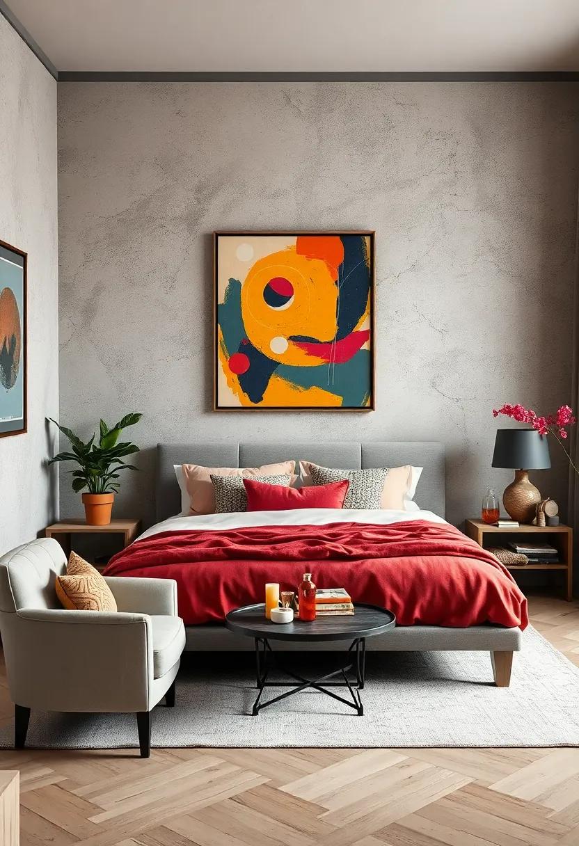 Bold Brushwork Textured Walls ‍Paired⁤ With Eclectic ⁢Artwork and Vibrant ‍Accent ⁣Pieces for Creative energy