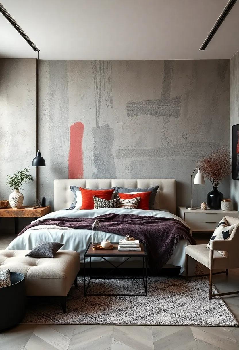 Bold Brushstroke ‌Textured Walls in Contrast⁢ With ‌Clean‌ Lines and monochrome Accessories⁤ for Dramatic ⁣Flair