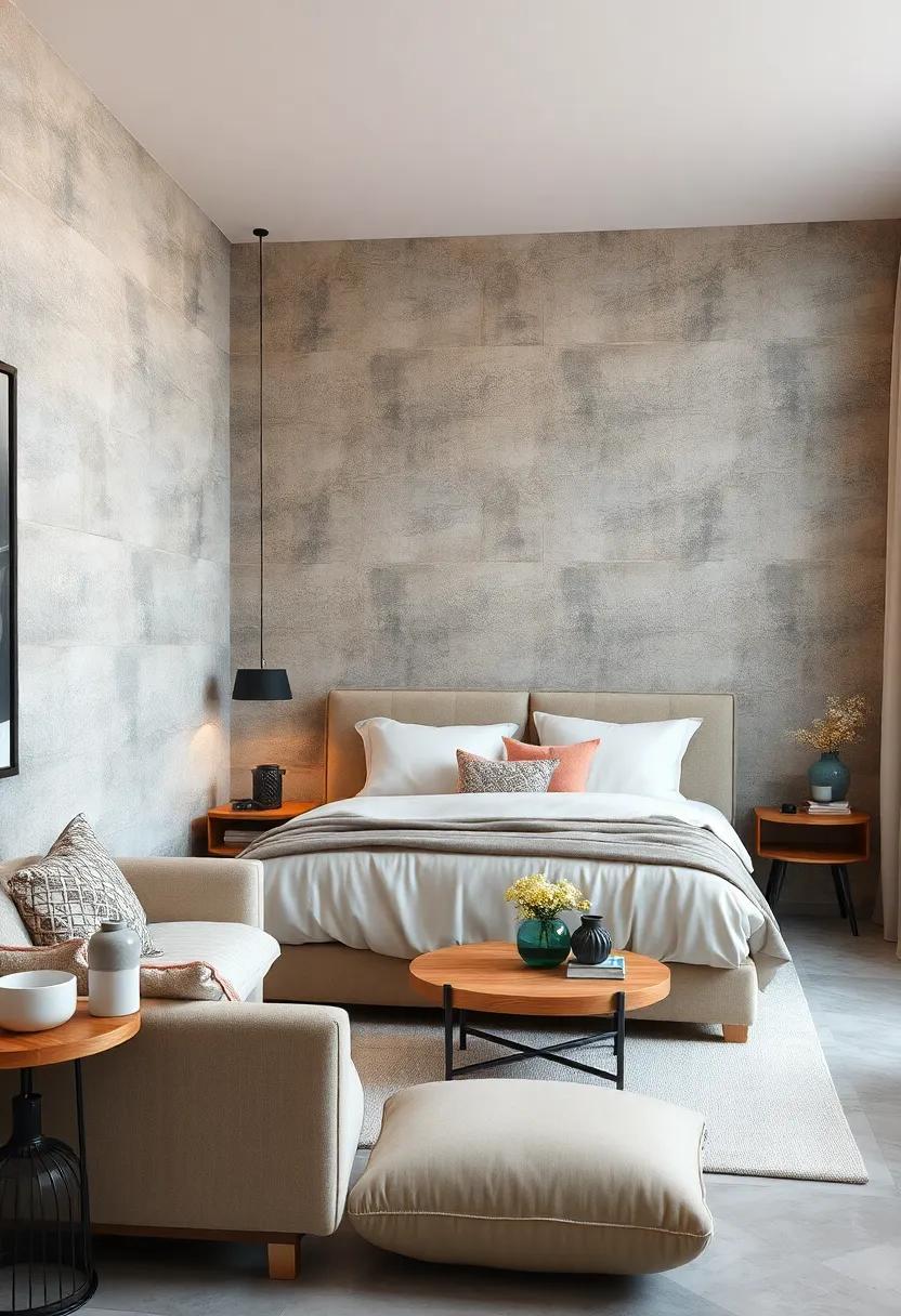 Frosted ​Glass Effect Textured Walls ​Enhanced by Cool Tones and Minimalist⁣ Furnishings for ⁢Sleek Sophistication