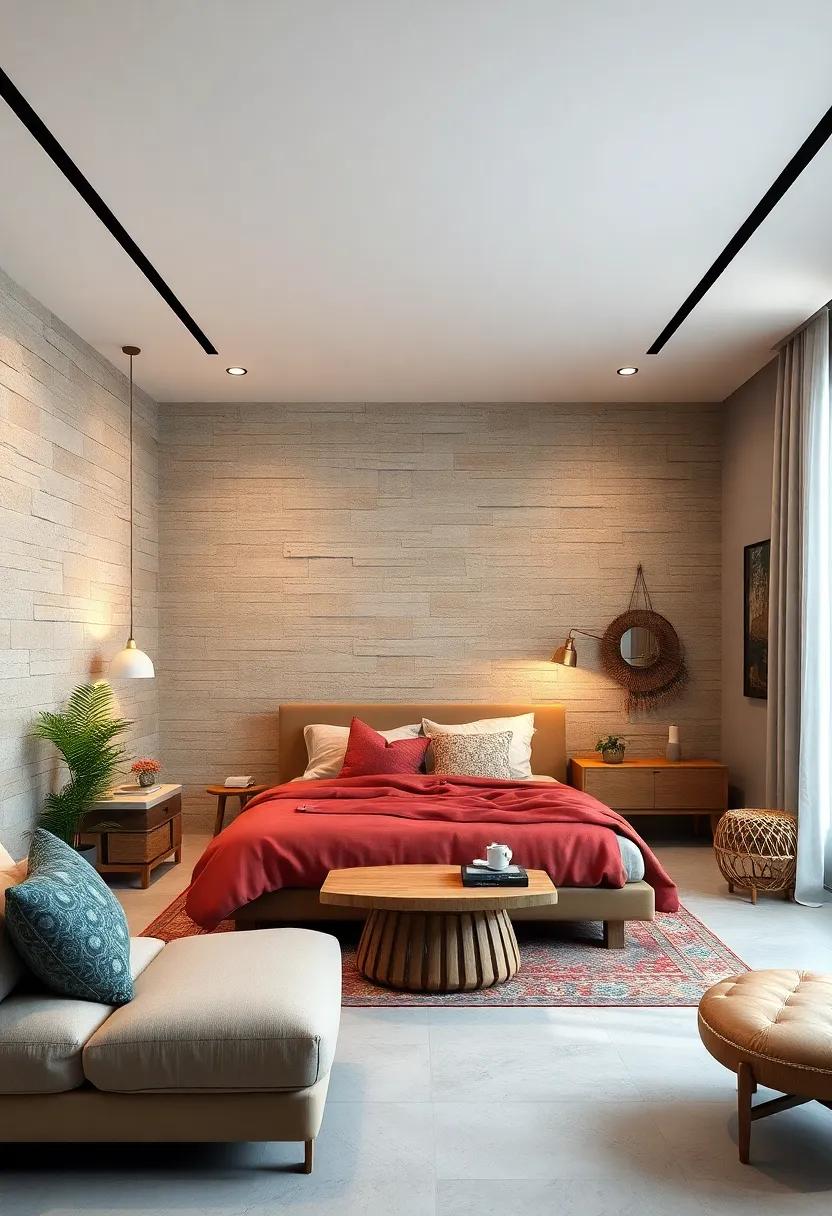 Handcrafted Woven Textures Sporting Earthy Hues Coupled With ​Natural Wood⁣ Elements for a ‍cozy Retreat