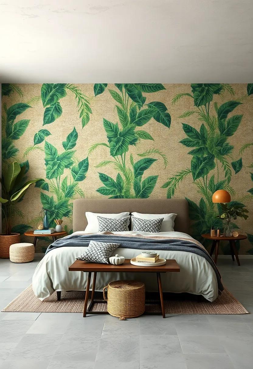 Lush Botanical Textures Blending Leafy Patterns With Soft Pastels ‌to Create a Serene Sanctuary