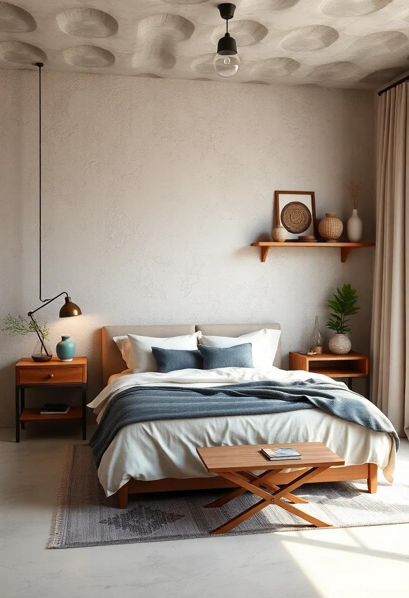 Painted Stucco Textures in soft Ombre Shades with Rustic Shelving and Handcrafted Decor for Personal Flair