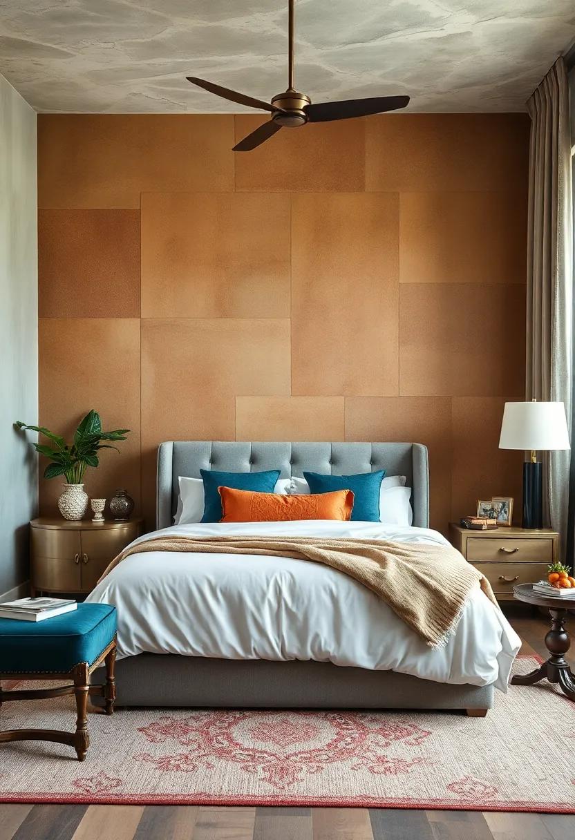 Rich Leather-Inspired Wall Textures Paired With Plush Rugs‌ and Antique Furnishings‍ for a ⁢Masculine⁢ Touch
