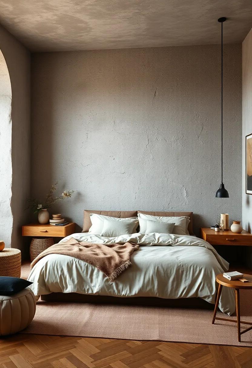 Sculptural‍ Plaster Textured Walls Combined with Soft Earthy Tones and Simple ​Furnishings for ​Modern Serenity