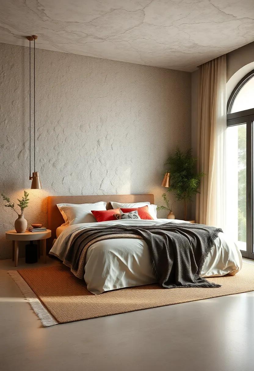 Soft Pebbled Wall Textures in​ Neutral Tones Paired With Earthy textiles for Organic Bedroom Serenity