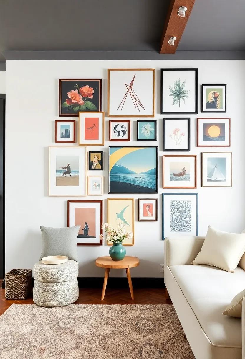Play​ with Art: Curate an eclectic gallery wall‍ featuring diverse art styles,frames,and ⁤mediums for an eye-catching focal ‌point
