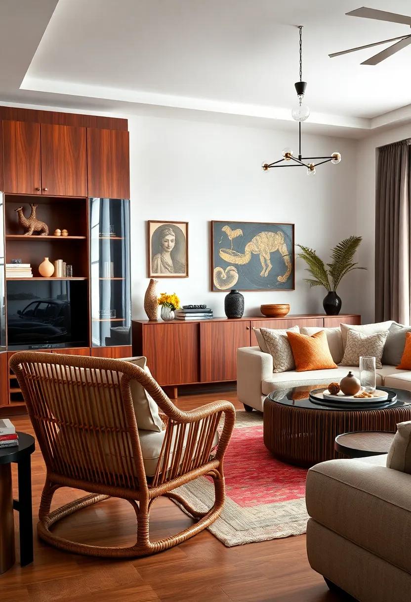 Pair a high-gloss lacquered ‌cabinet with handcrafted rattan chairs to juxtapose modern shine⁤ with organic texture