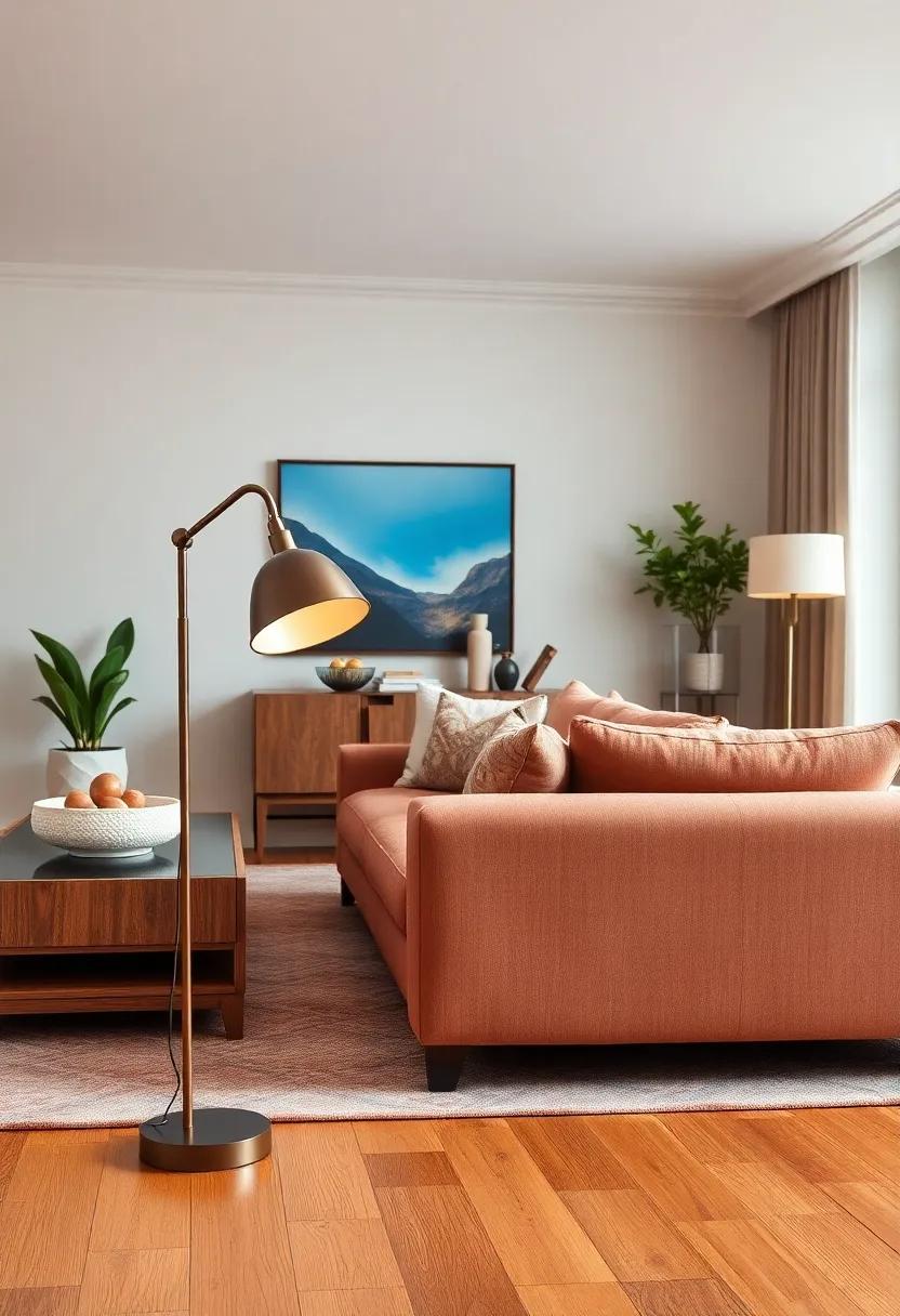 Place a sculptural ‌metal floor ‍lamp​ near ⁣a​ traditional⁣ tufted sofa to emphasize contrasting silhouettes