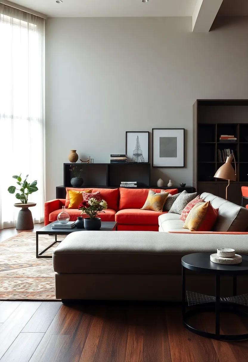 Offset a bold, colorful sectional with ⁤monochrome industrial accents‌ to ‌keep ‍the‍ space balanced ⁢yet dynamic