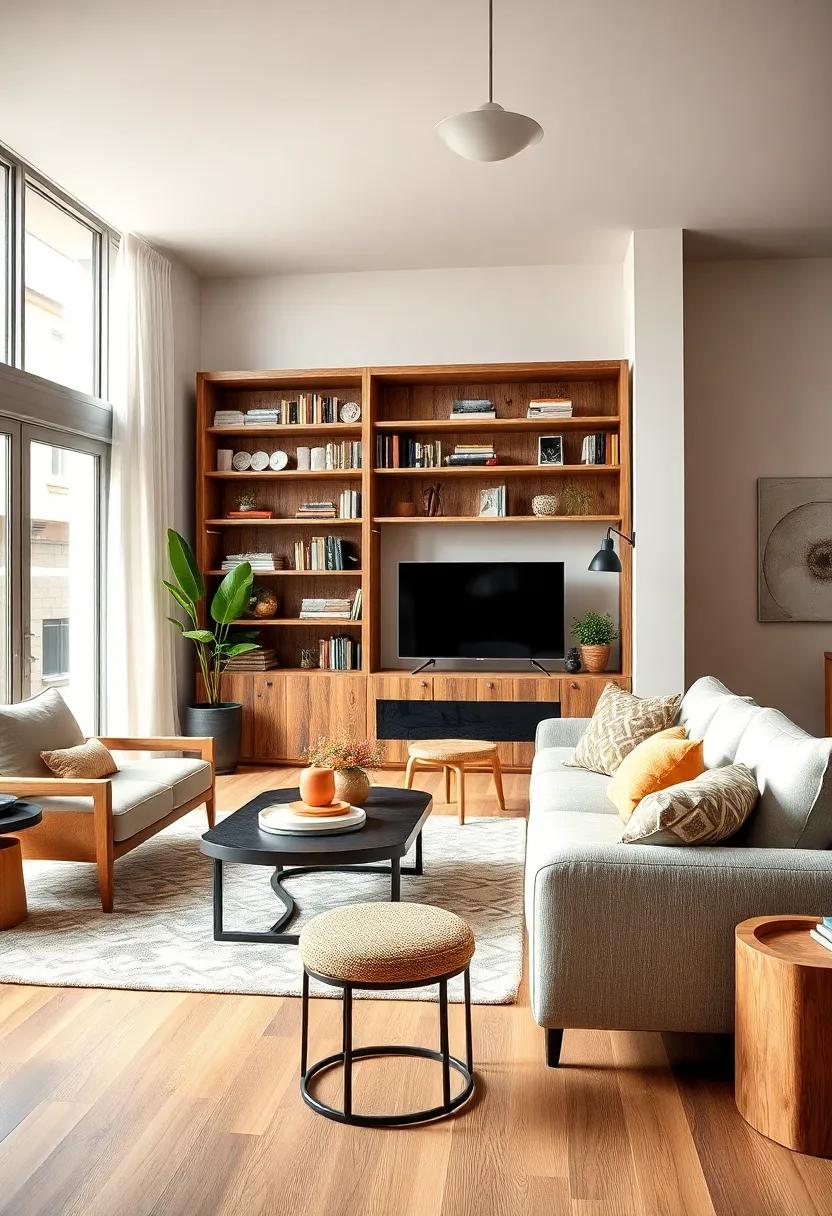 Use ‍a ⁣rustic reclaimed wood ⁤bookshelf alongside sleek contemporary seating to showcase natural textures against clean lines