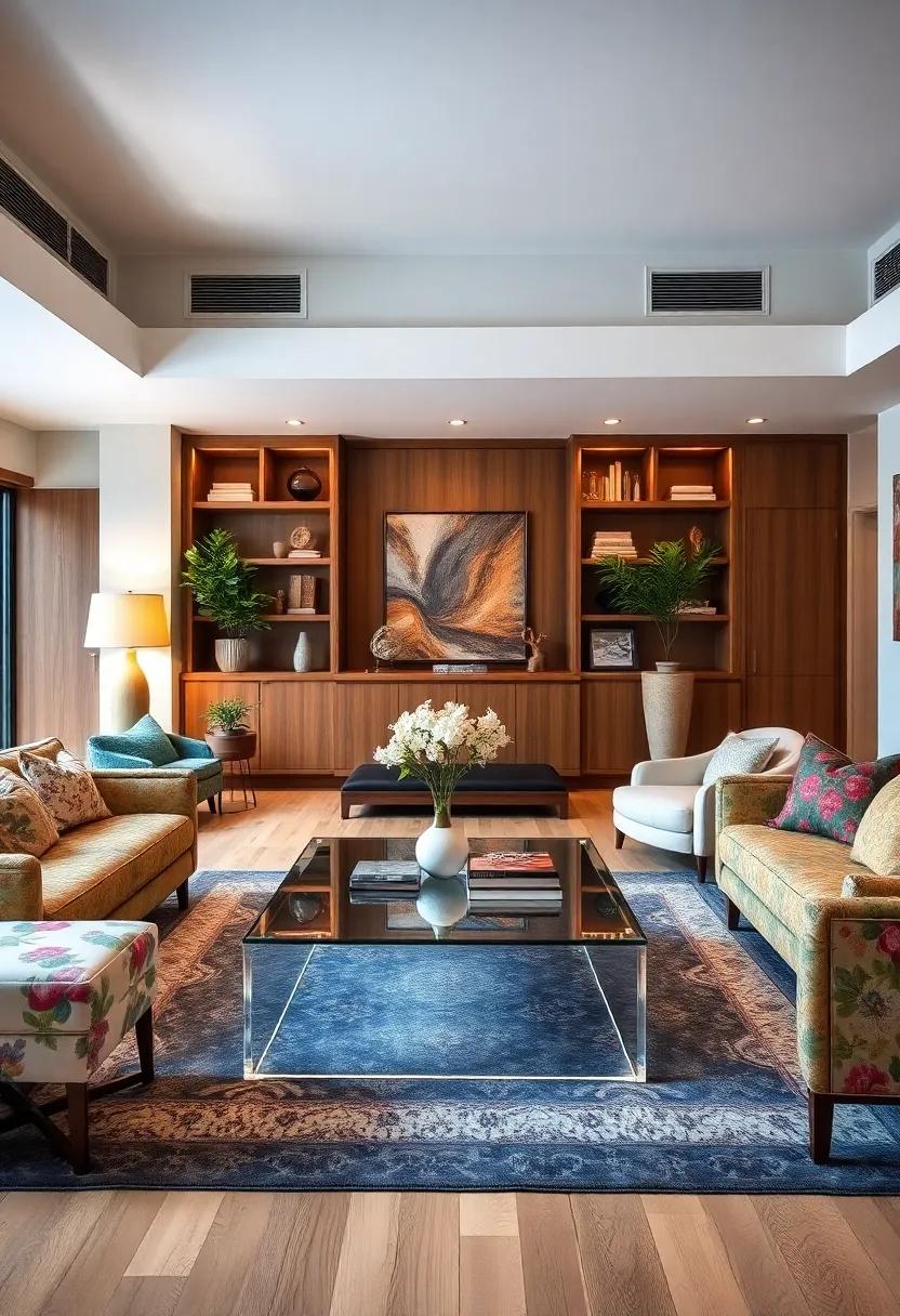 Blend a⁤ sleek acrylic⁤ coffee table with traditional floral upholstery⁤ for a light and airy⁣ yet classic feel