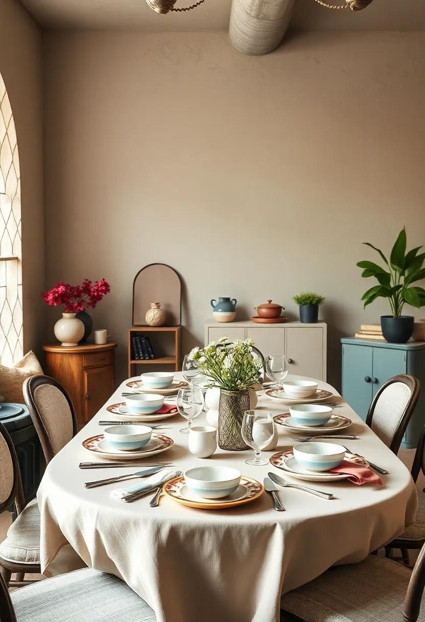Muted pastel china ‍layered ‌with vintage silver spoons creates a delicate, nostalgic palette