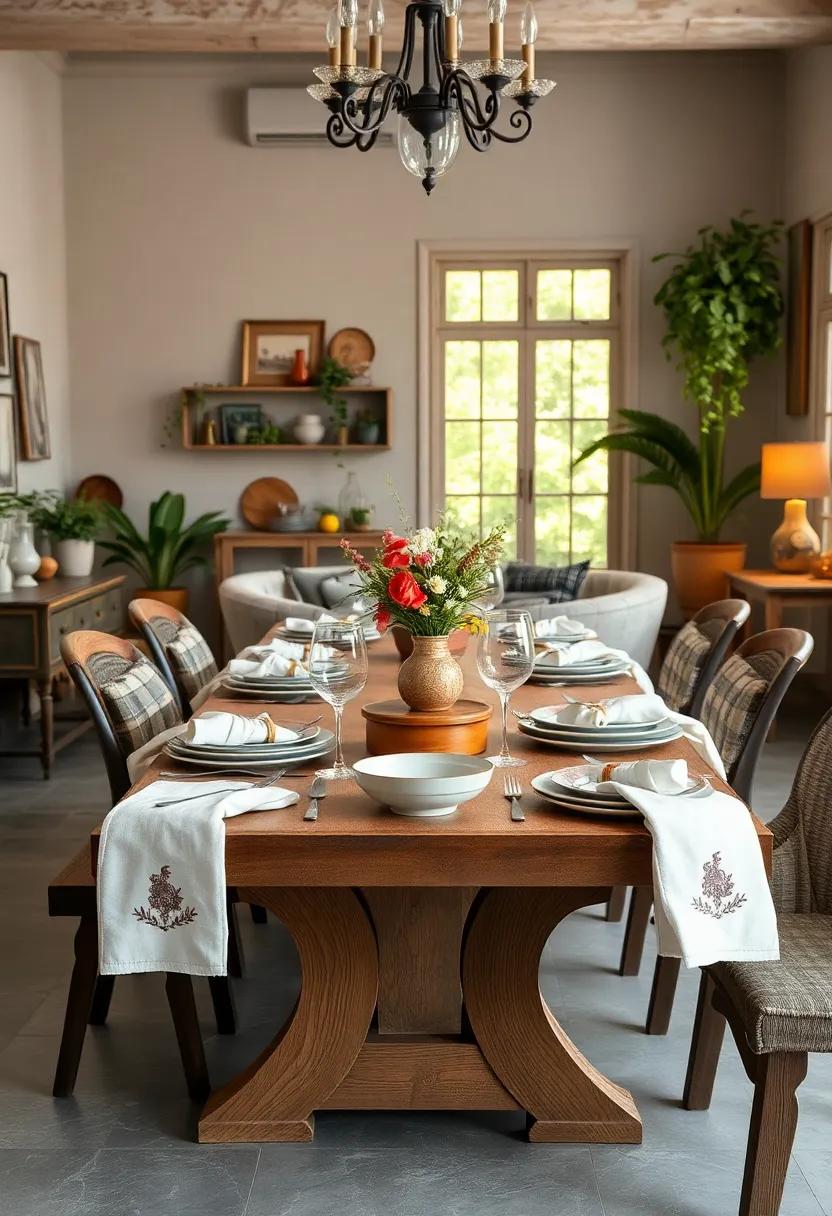 A setting featuring ⁢hand-painted pottery alongside simple linen creates a balanced artisanal look