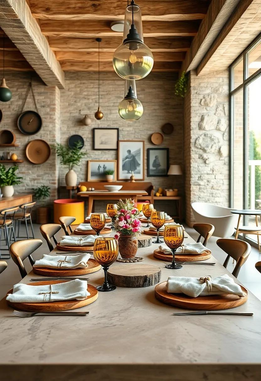 retro amber glassware combined⁣ with rustic wooden chargers adds warmth‍ and nostalgia