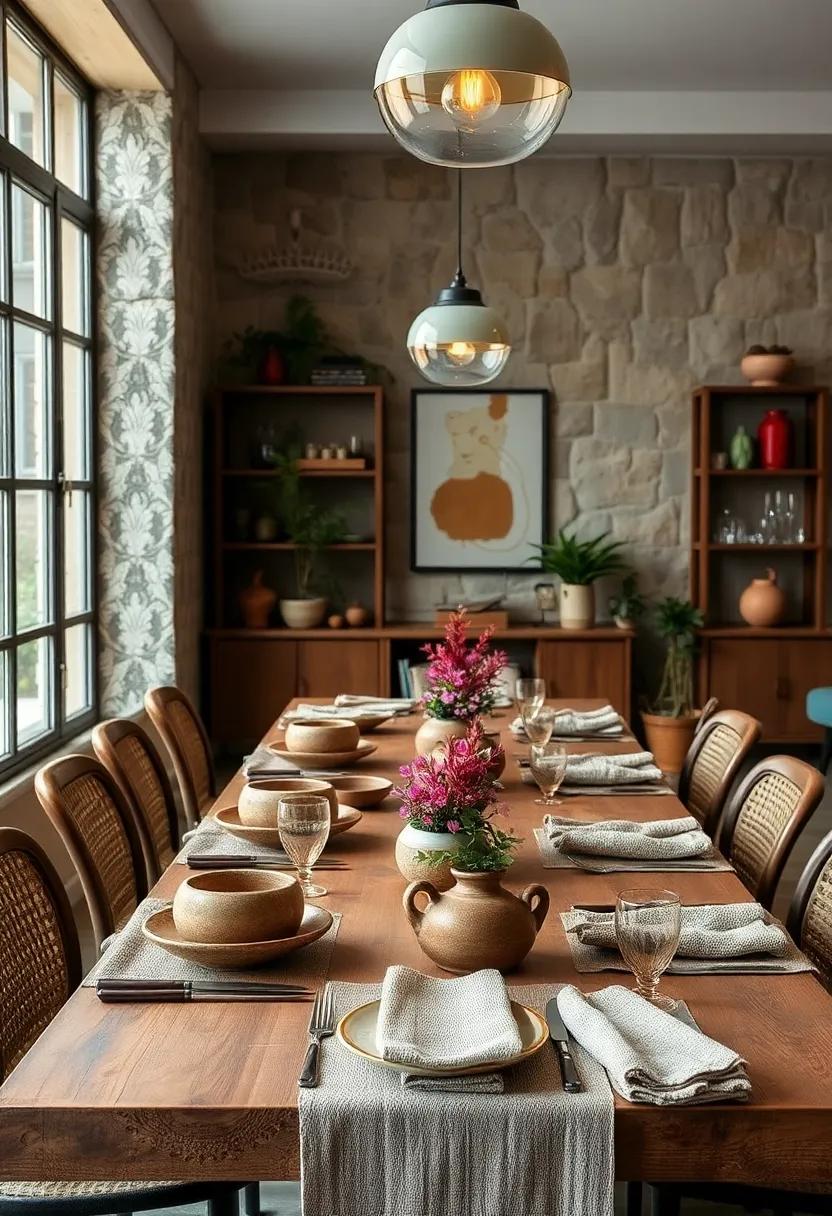 Earth-toned stoneware⁣ paired with woven linen napkins adds textural depth to any setting