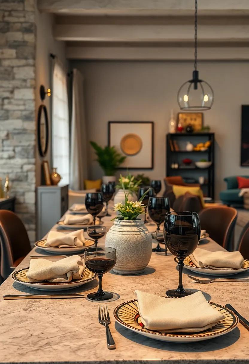 Art ‍deco patterned china with sleek black glassware brings glamour and geometric sophistication