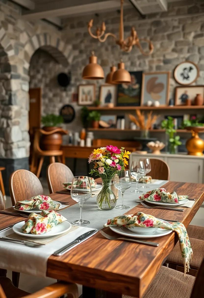 Bold⁣ floral-patterned napkins paired with minimalist ​white ​dishes balance vintage flair with modern simplicity