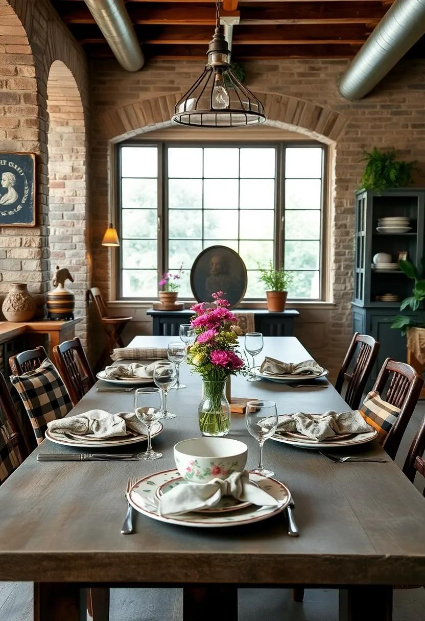 Classic plaid linens paired with delicate floral vintage plates infuse a cozy rustic ⁤charm