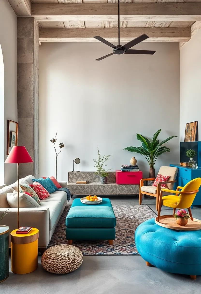 Contrast Brightly Painted Furniture with Neutral Walls⁣ for Balanced Visual Interest