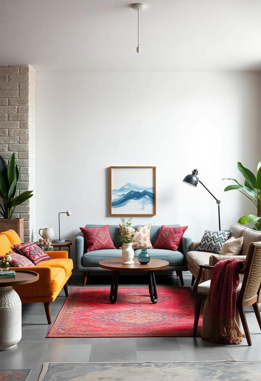 Pair Painted Furniture with Eclectic Accessories ‌Like​ Vintage Rugs and Bold Textiles