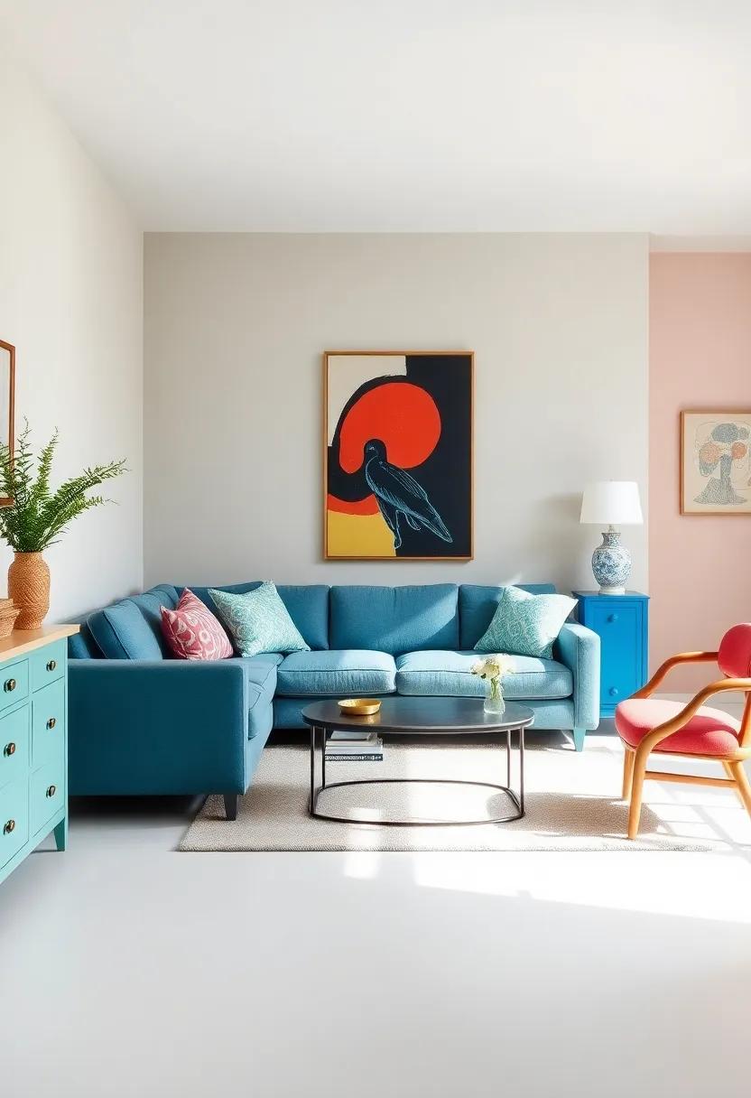 Play with Scale: Select oversized pieces in bold colors to create a dramatic focal point in your room