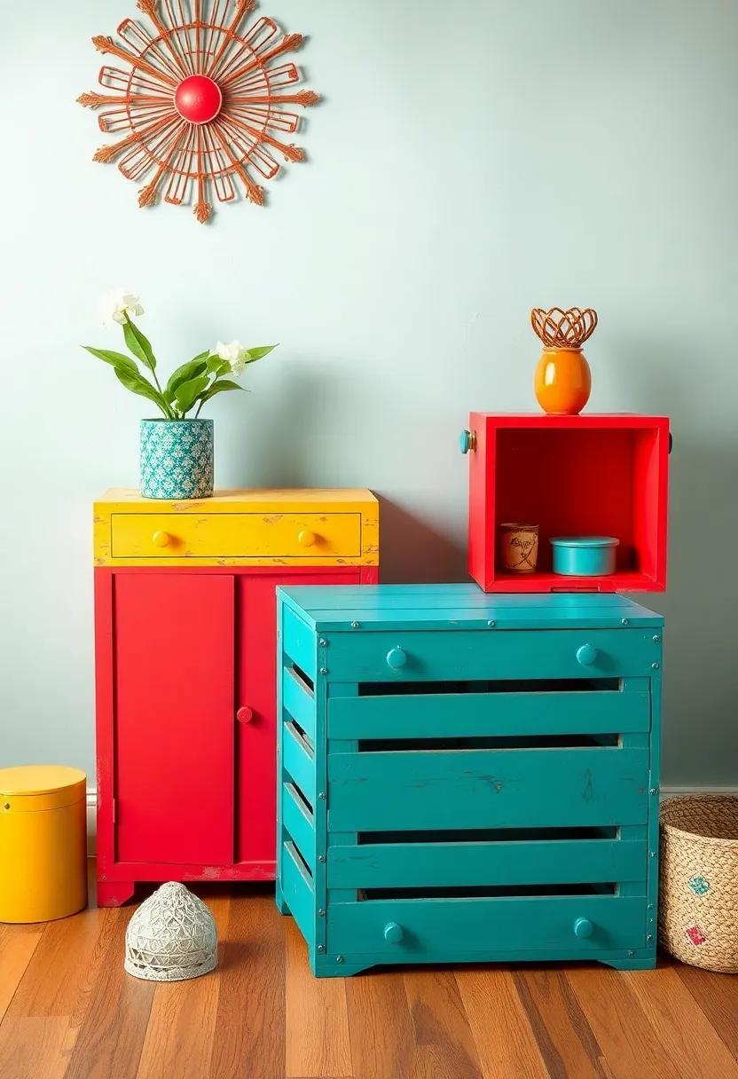 Upcycle with Flair: Transform everyday⁢ items,​ like crates ‍or old trunks, with⁤ vibrant paint to⁣ function as ⁤unique ‌furniture pieces