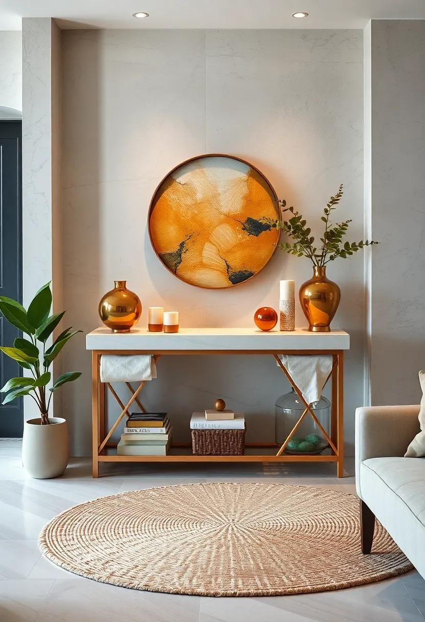 Complement your⁤ console ⁣table⁤ with a small woven rug beneath⁣ it to define the space and add softness