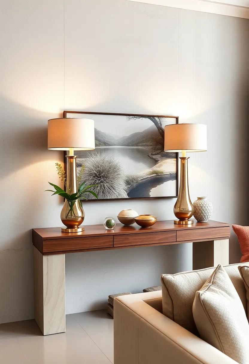 Use ⁤a pair​ of matching⁣ table ⁢lamps with soft, fabric shades to‍ balance symmetry⁣ and provide ⁣ambient ‌lighting