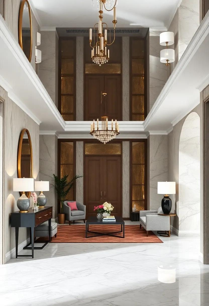 Combining Soft Marble Entryway Flooring with Polished Mirrored Ceilings for a Cohesive Luxe Ambiance