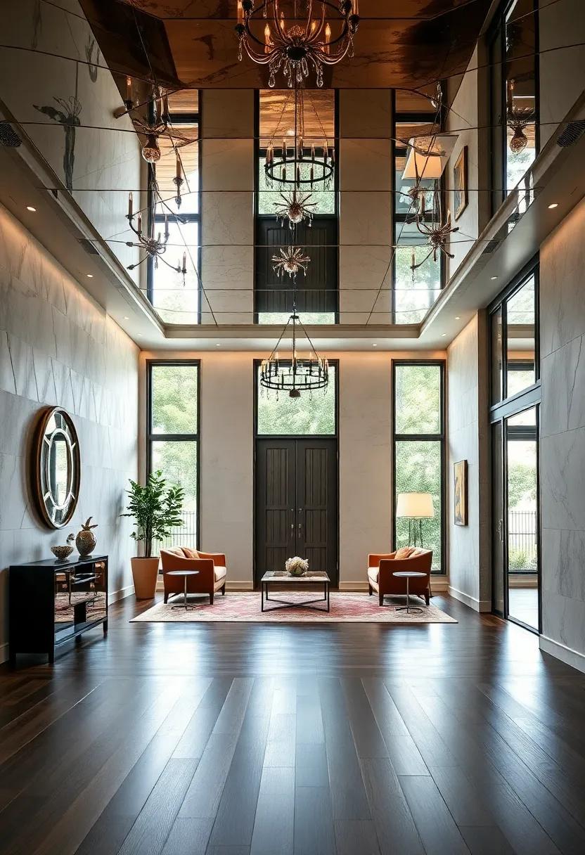 Contrasting ‌Dark wood Flooring with Gleaming Mirrored Ceilings to Create Dramatic Visual Interest