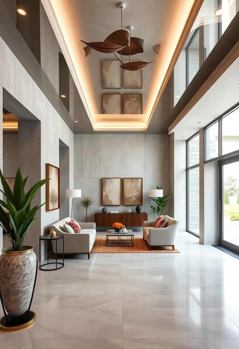 Creating a Gallery-Like Entryway⁢ by Reflecting Wall Exhibits in a Polished⁣ Ceiling surface