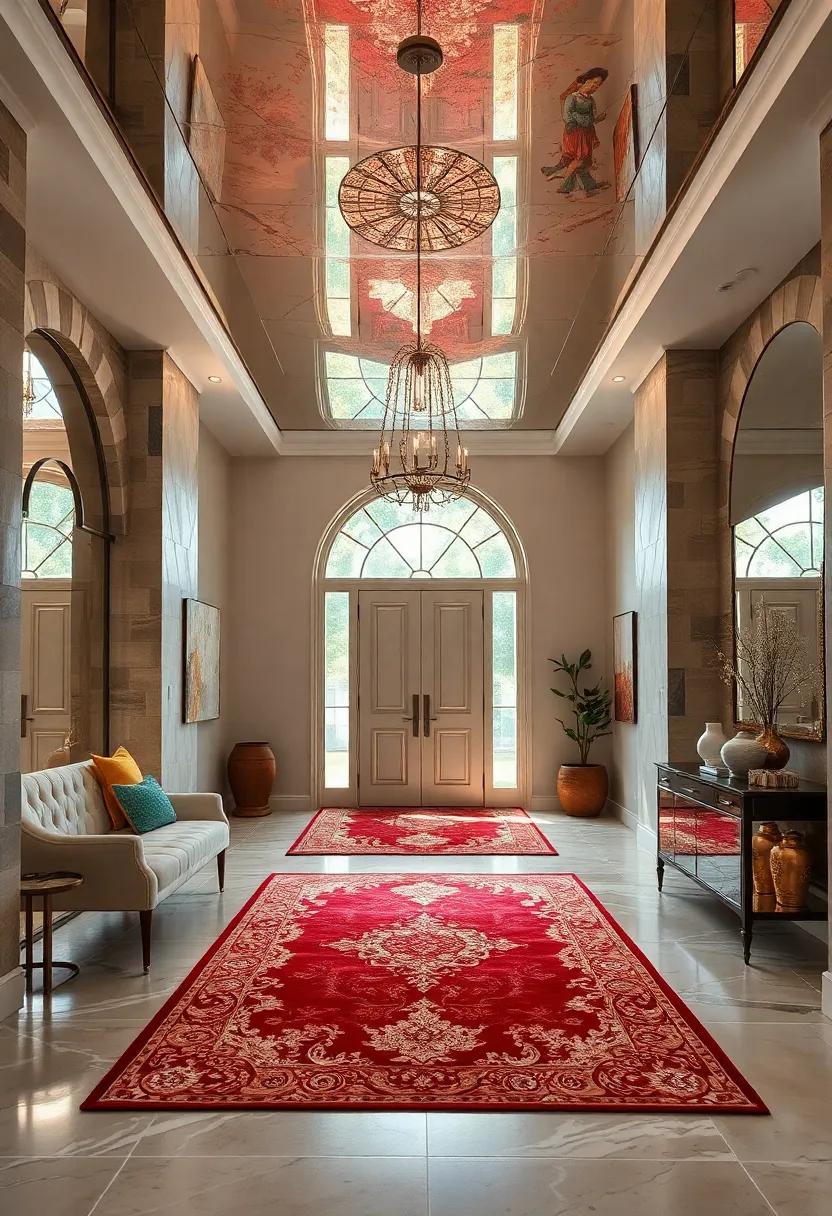 Highlighting ⁢Statement ‌Rugs Reflected in ⁢Mirrored‍ Ceilings⁤ to Enhance Warmth and Welcome