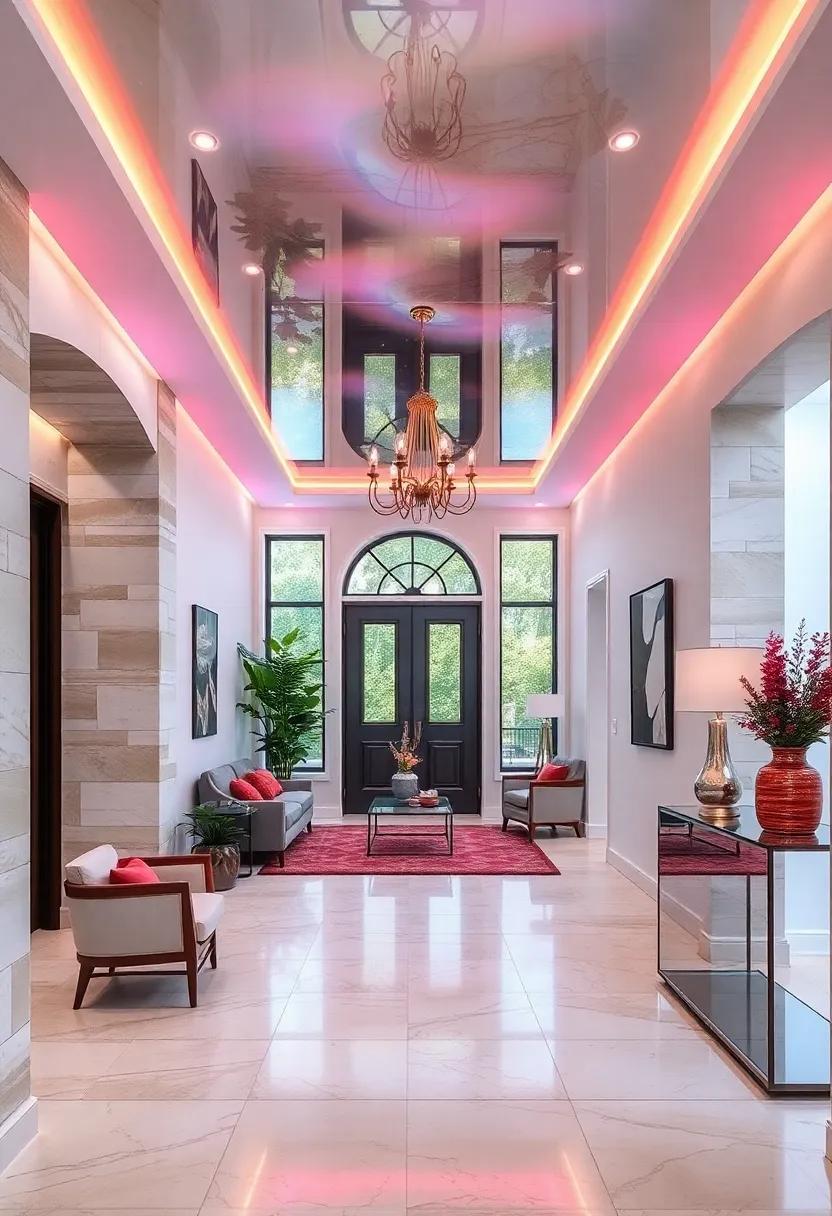 integrating⁤ subtle Color Lighting Effects into Mirrored Ceilings to Transform Entryway Atmospheres Dramatically