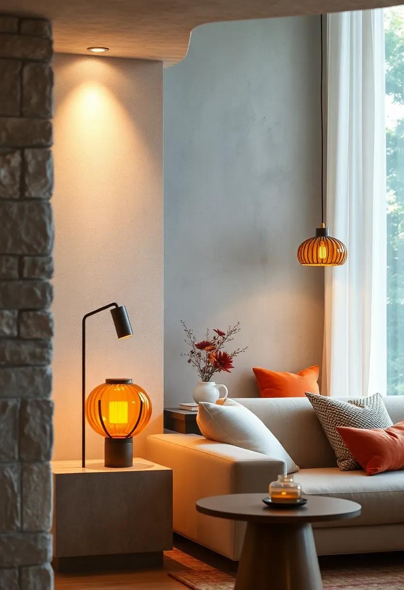 Subtle Radiance of Amber Glass Lamp Shades Adding Depth to Quiet Reading Nooks