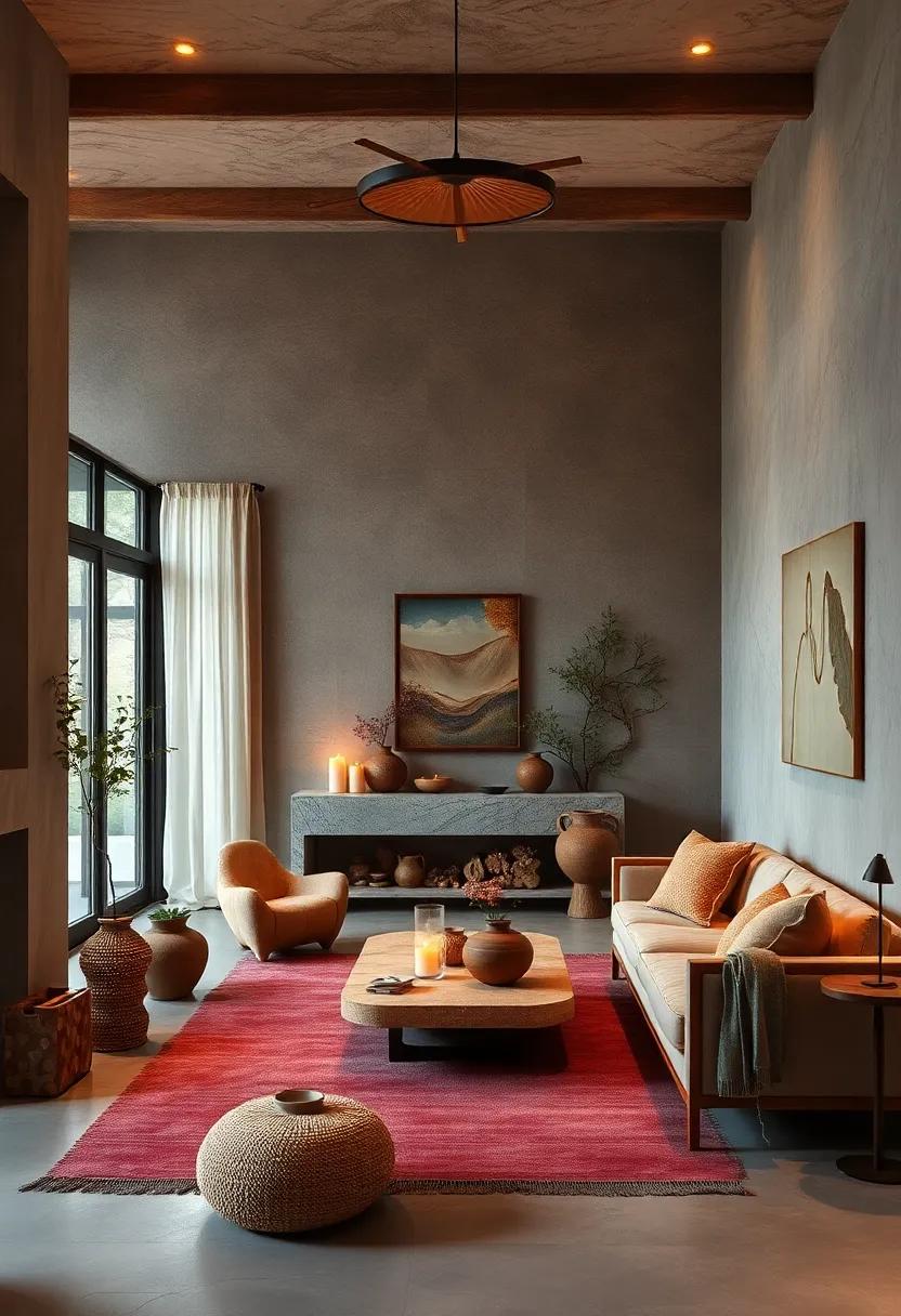 subtle ​Candlelight Emphasizing Earth-Toned ‍Pottery ​and Handwoven Textiles