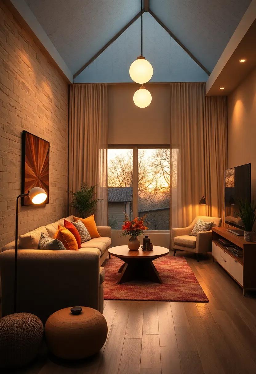 Soft⁣ Halogen Lamps ⁢Mimicking the Last Rays ⁣of⁢ a Soft Autumn Sunset in Cozy‍ Rooms