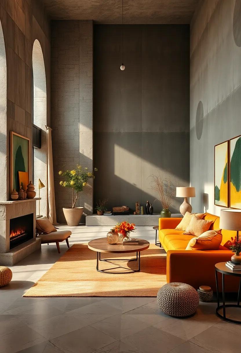 Layered Textures of Wool and Burlap ​Enhanced by Dim Fiery Colored Bulbs