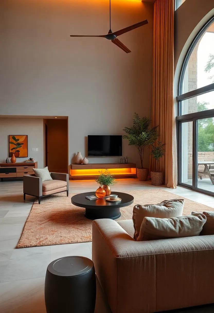 Muted Orange and Brown Tones Radiating Gentle Warmth in minimalist Living Spaces