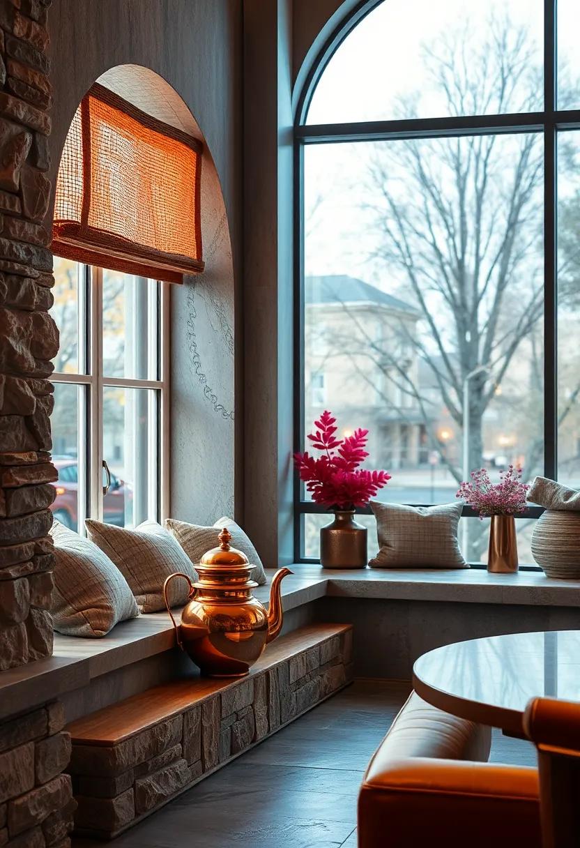 Charming Copper Teapots ‌Reflecting Radiant Warm Light on Cozy Window Seats